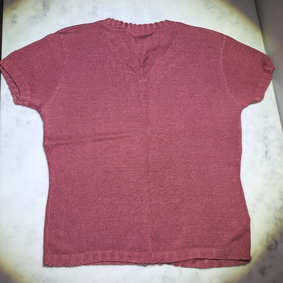 Pink V-neck Sweater / Short Sleeve V-neck Sweater - Picture 2 of 5